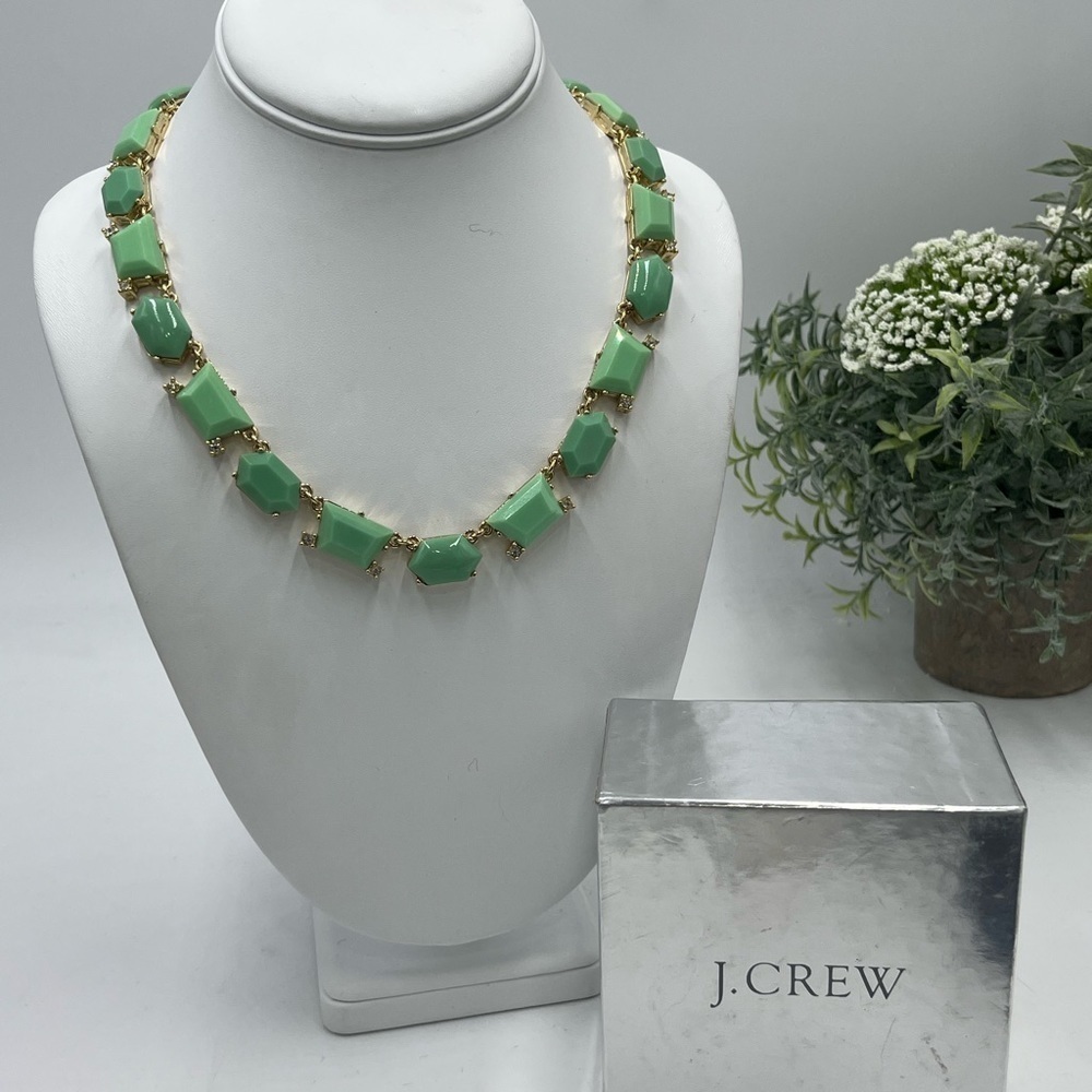 J. Crew Necklace Green Clear Rhinestone Gold Tone Statement Necklace